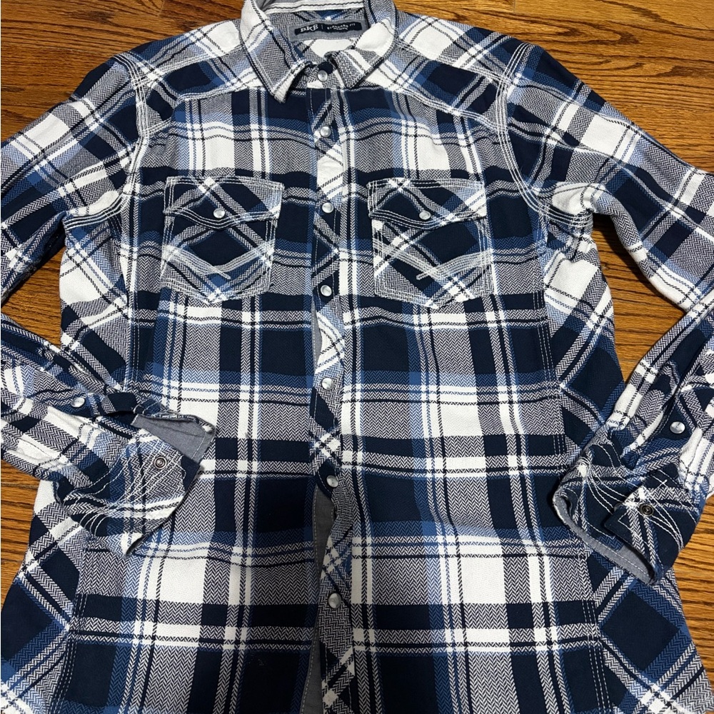 BKE Men's Navy and White Checkered Shirt